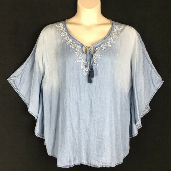 Christian Dior Tops - Christian Dior XL Blue Tencel Poncho Top